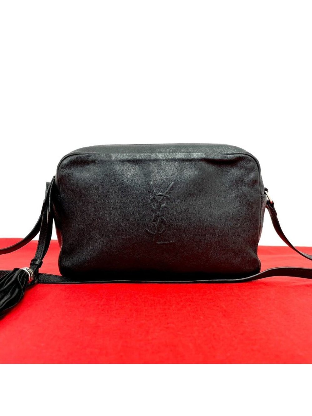 Saint Laurent Lou Camera Bag Small YSL Logo Embossed Leather Pochette Black